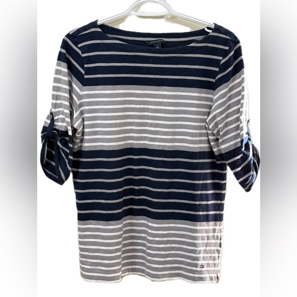 Tommy Hilfiger Women's Navy and White Striped Blouse - Picture 1 of 3